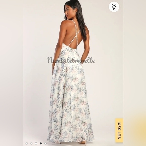 Nwt Lulu's Ivory Floral Print Backless Maxi Dress - Picture 14 of 16